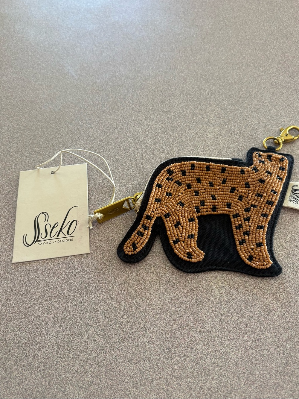 Sseko Beaded Cheetah Coin Purse with Clip